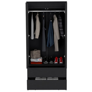 71" Black Wood Two Drawer Combo Dresser