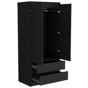 71" Black Wood Two Drawer Combo Dresser