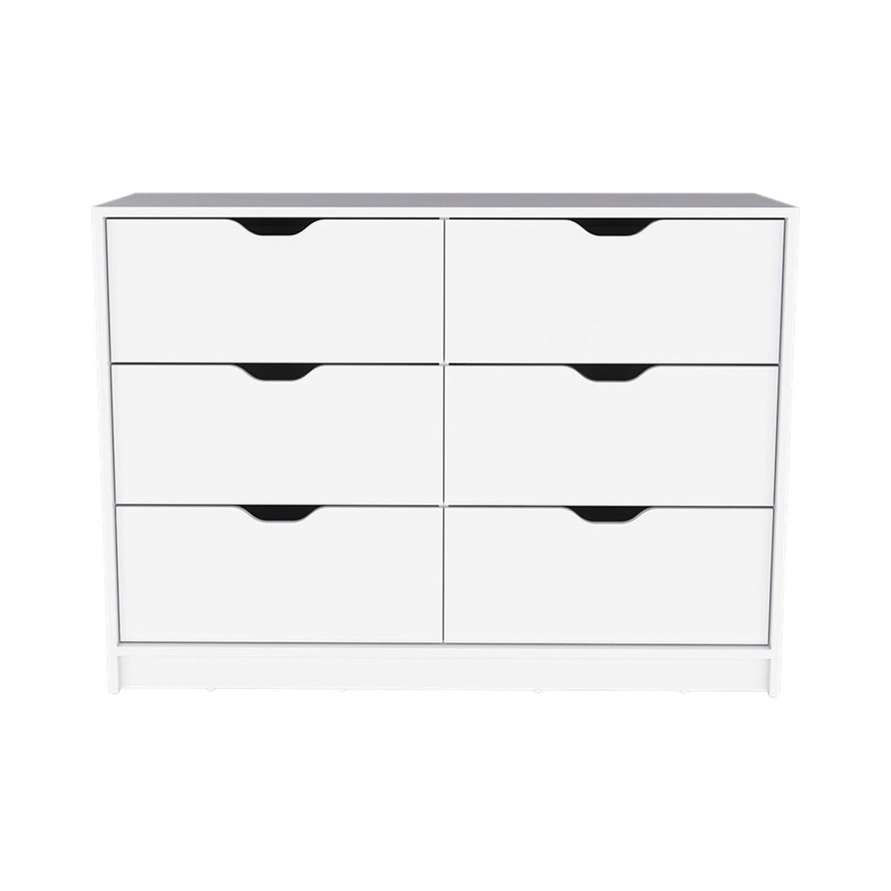 42" White Wood Four Drawer Double Dresser