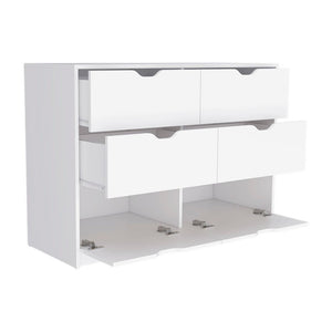 42" White Wood Four Drawer Double Dresser