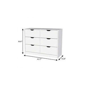 42" White Wood Four Drawer Double Dresser