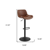 Set of Two Brown And Black Faux Leather And Steel Low Back Adjustable Height Swivel Bar Chairs