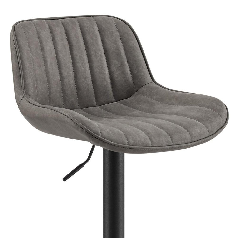 Set of Two Gray And Black Faux Leather And Steel Low Back Adjustable Height Swivel Bar Chairs