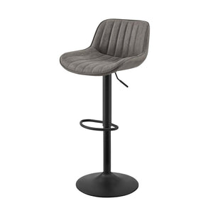 Set of Two Gray And Black Faux Leather And Steel Low Back Adjustable Height Swivel Bar Chairs