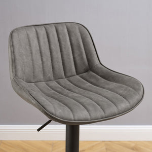Set of Two Gray And Black Faux Leather And Steel Low Back Adjustable Height Swivel Bar Chairs