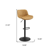 Set of Two 31" Yellow And Black Faux Leather And Steel Swivel Low Back Adjustable Height Bar Chairs