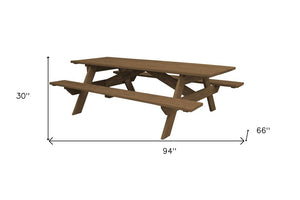 94" Brown Solid Wood Outdoor Picnic Table