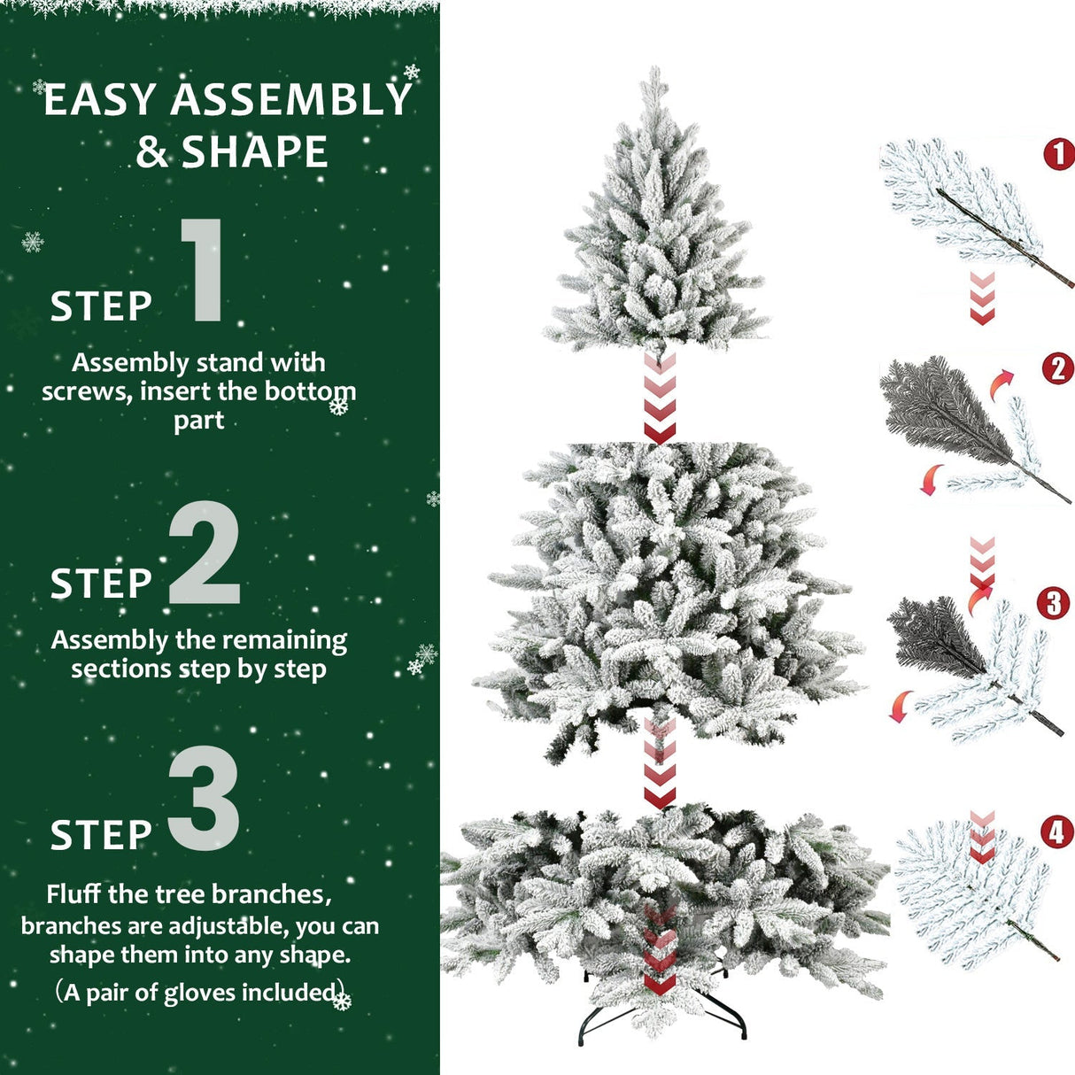 6ft Snow-Flocked Pre-Lit Christmas Tree with 1100 PE+PVC Tips