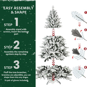 6ft Snow-Flocked Pre-Lit Christmas Tree with 1100 PE+PVC Tips