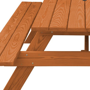 94" Brown Solid Wood Outdoor Picnic Table with Umbrella Hole