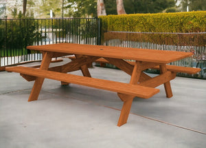 94" Brown Solid Wood Outdoor Picnic Table with Umbrella Hole