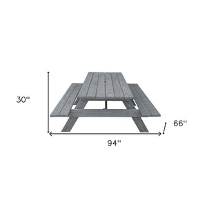 94" Gray Solid Wood Outdoor Picnic Table with Umbrella Hole