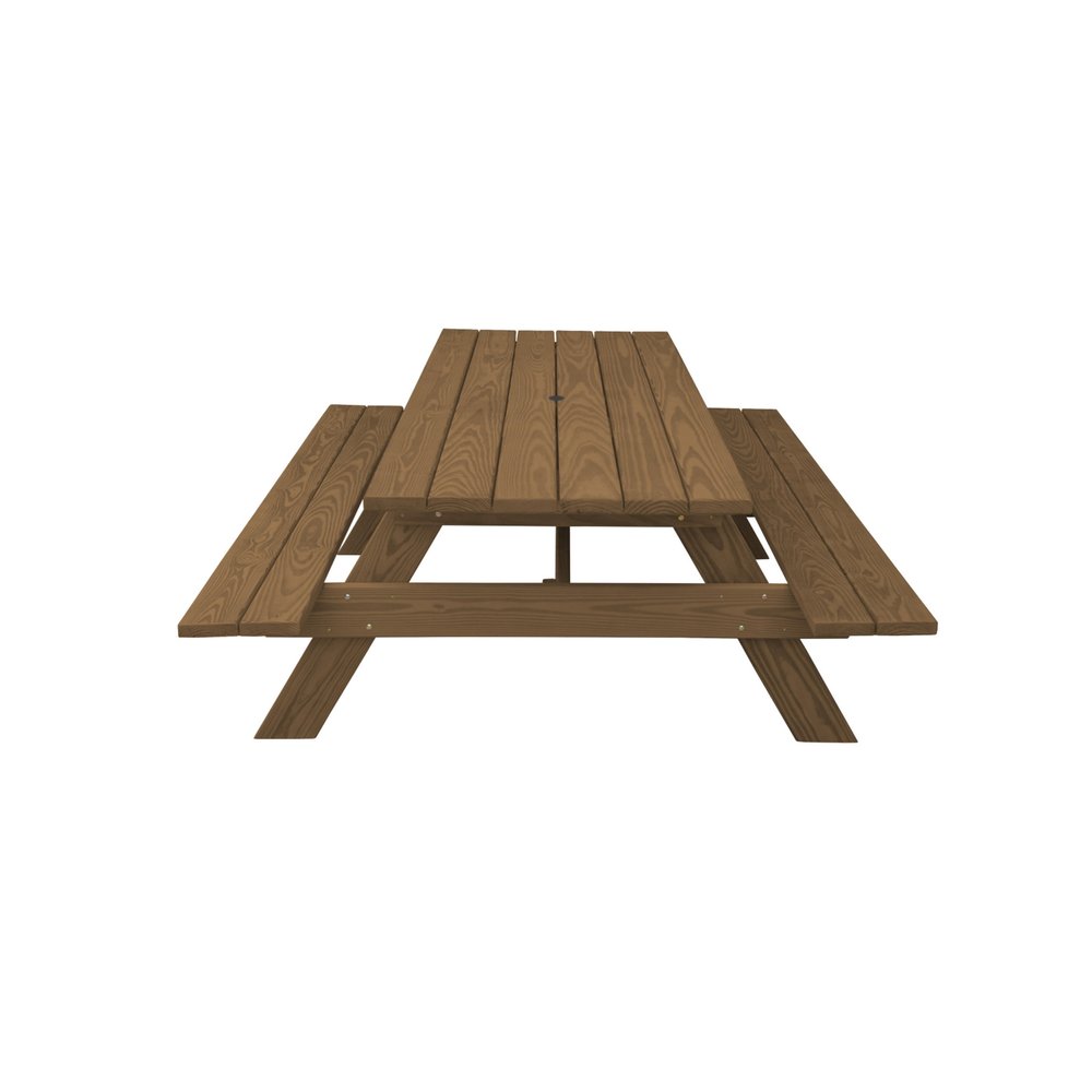 94" Brown Solid Wood Outdoor Picnic Table with Umbrella Hole