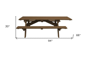 94" Brown Solid Wood Outdoor Picnic Table
