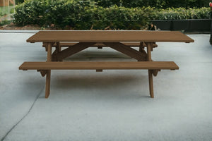 94" Brown Solid Wood Outdoor Picnic Table