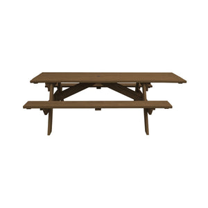 94" Brown Solid Wood Outdoor Picnic Table with Umbrella Hole