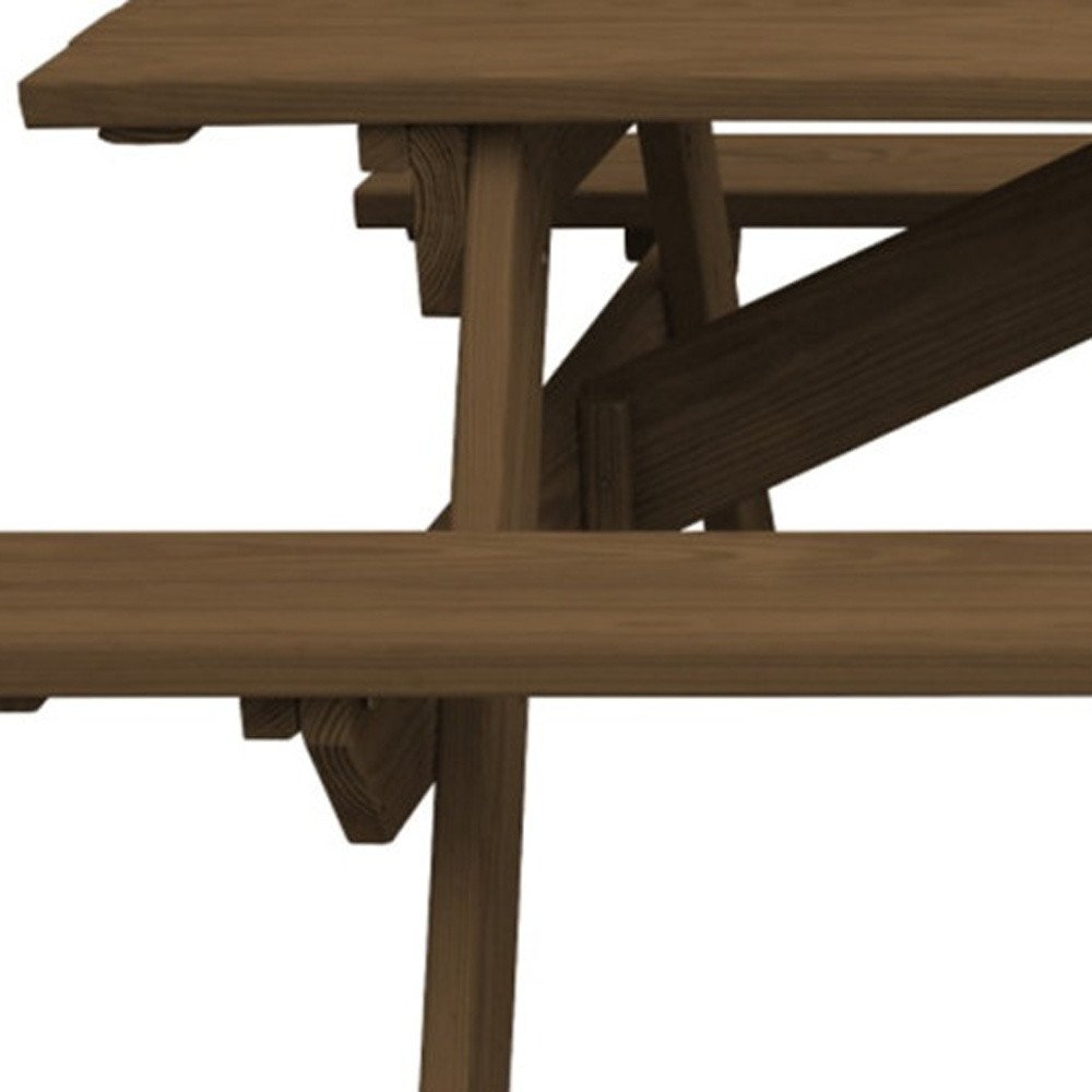 94" Brown Solid Wood Outdoor Picnic Table with Umbrella Hole