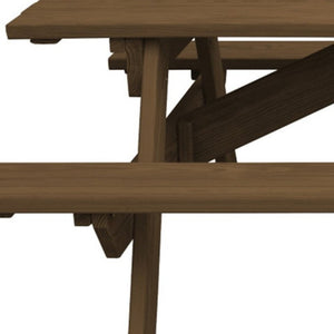 94" Brown Solid Wood Outdoor Picnic Table with Umbrella Hole