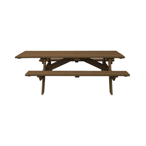 94" Brown Solid Wood Outdoor Picnic Table with Umbrella Hole
