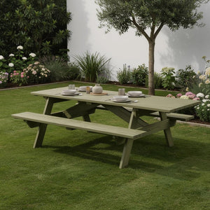 Green Solid Wood Outdoor Picnic Table Umbrella Hole