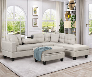 Modern Sectional Sofa With Storage Ottoman, L-Shape Couch With 2 Pillows And Cup Holder, Sectional Sofa With Reversible Chaise For Living Room by Couch.com