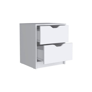 19" White Wood Two Drawer Nightstand