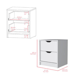 19" White Wood Two Drawer Nightstand