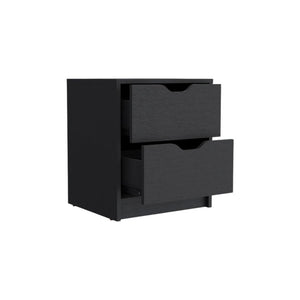 19" Black Wood Two Drawer Nightstand