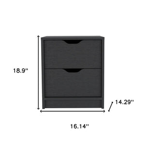 19" Black Wood Two Drawer Nightstand