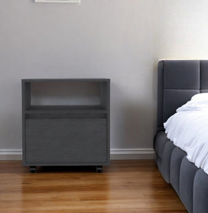 20" Black Wood One Drawer Nightstand