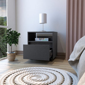 20" Black Wood One Drawer Nightstand