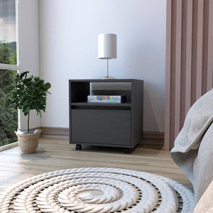 20" Black Wood One Drawer Nightstand