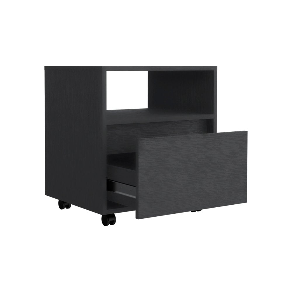 20" Black Wood One Drawer Nightstand