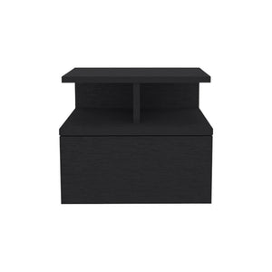 14" Black Wood One Drawer Floating Nightstand