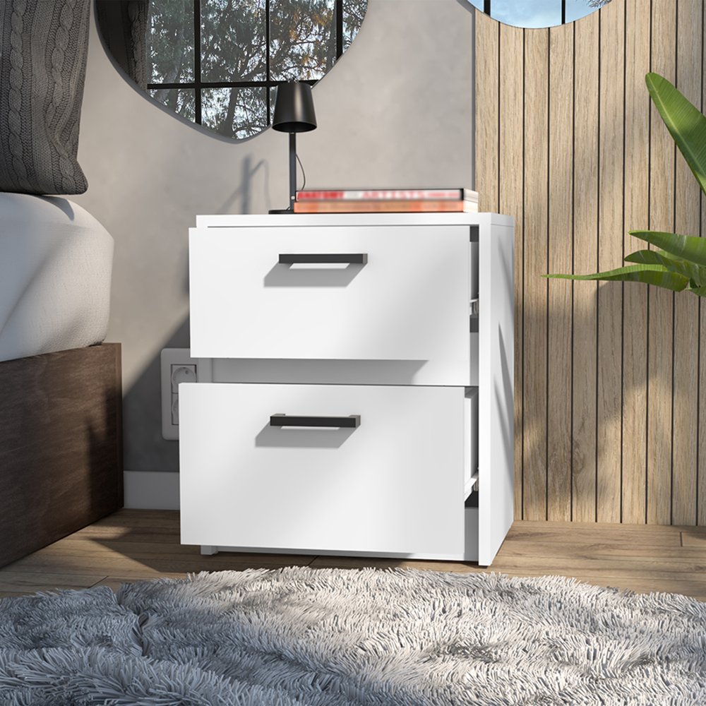 19" White Wood Two Drawer Nightstand