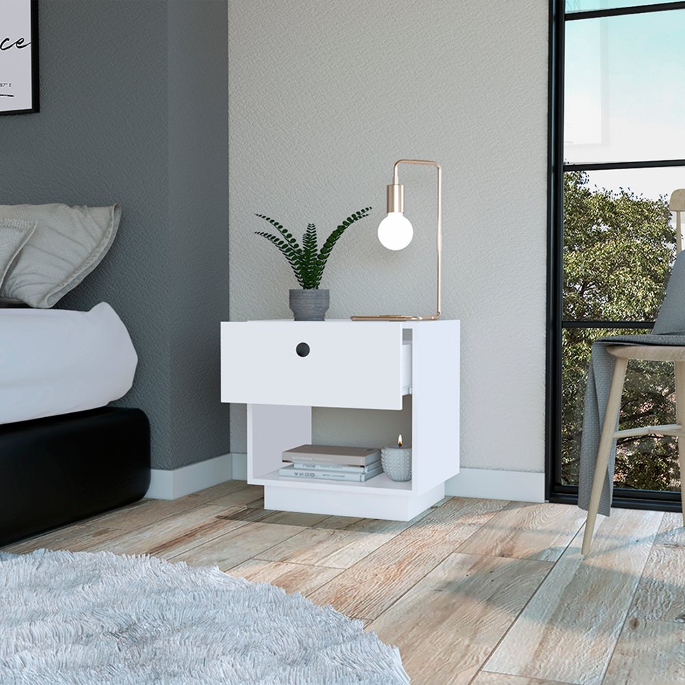 20" White Wood One Drawer Nightstand