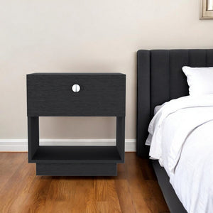 20" Black Wood One Drawer Nightstand