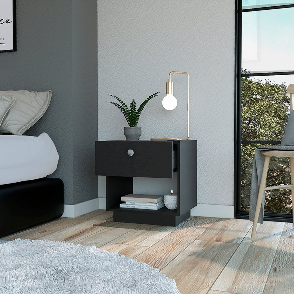 20" Black Wood One Drawer Nightstand