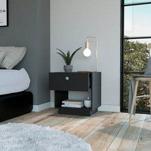 20" Black Wood One Drawer Nightstand