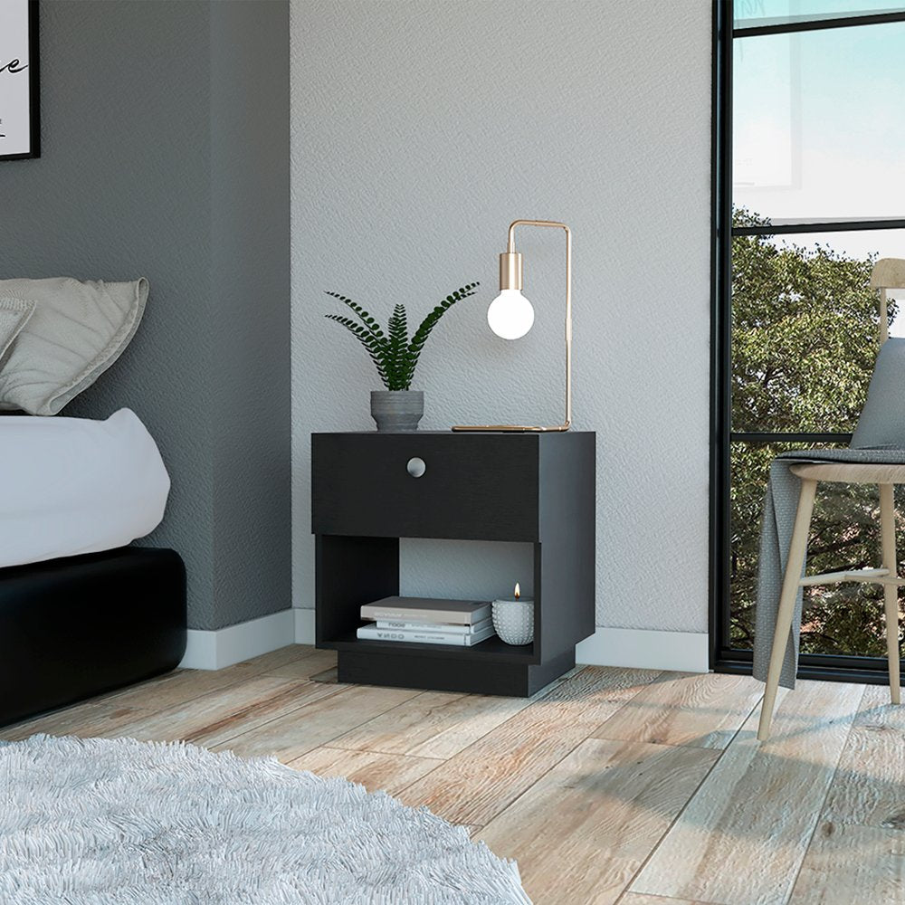 20" Black Wood One Drawer Nightstand