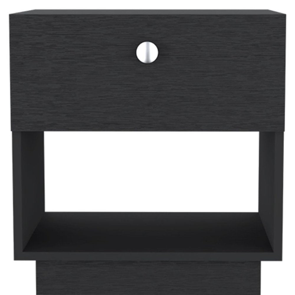 20" Black Wood One Drawer Nightstand