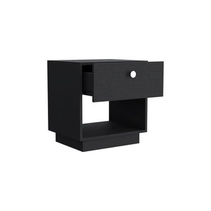 20" Black Wood One Drawer Nightstand