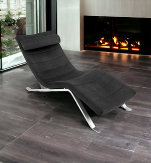 66" Black and Silver Velvet Lounge Chair