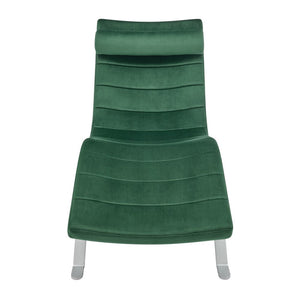 66" Green and Silver Velvet Lounge Chair