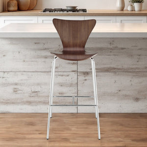 30" Brown And Silver Metallic Stainless Steel Bar Chair
