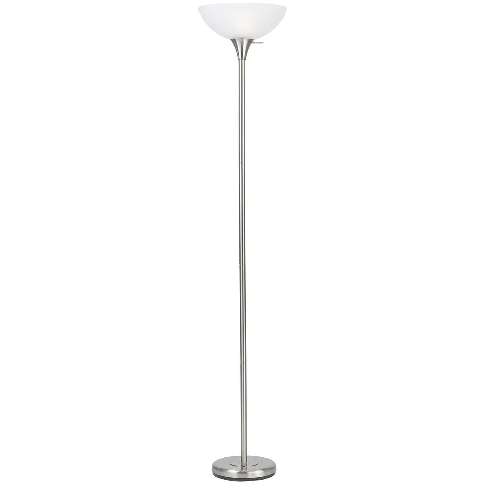 70" Nickel Metal Torchiere Floor Lamp With White Glass Dome Shade