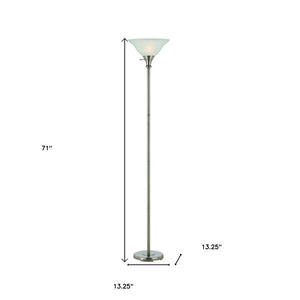 71" Nickel Torchiere Floor Lamp With Clear Frosted Glass Dome Shade