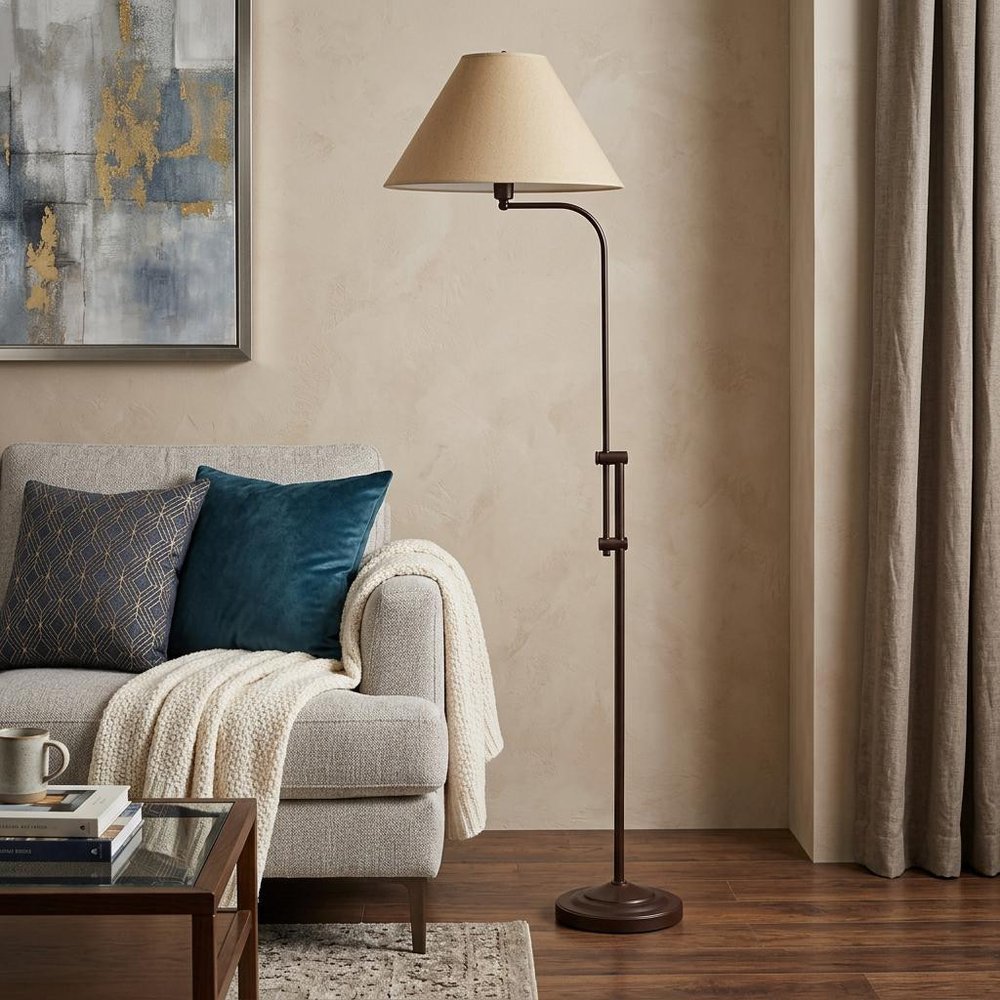 68" Rusted Adjustable Traditional Shaped Floor Lamp With Brown Empire Shade