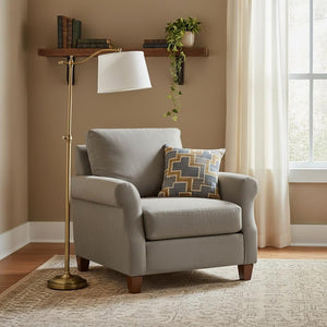 63" Bronze Adjustable Height Swing Arm Floor Lamp With White Fabric Shade