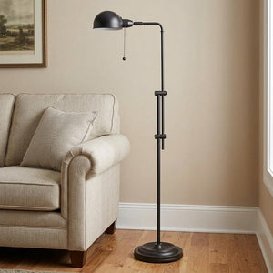 58" Bronze Adjustable Traditional Shaped Floor Lamp With Bronze Dome Shade